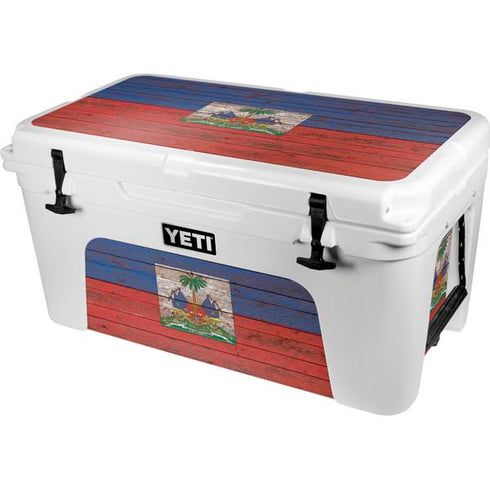 Haiti Flag Dark Wood YETI Tundra 65 Hard Cooler Skin